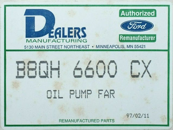 REMAN Oil Pump 1958-81 Ford Heavy Trucks 401 475 477 534 B8QH-6600-CX