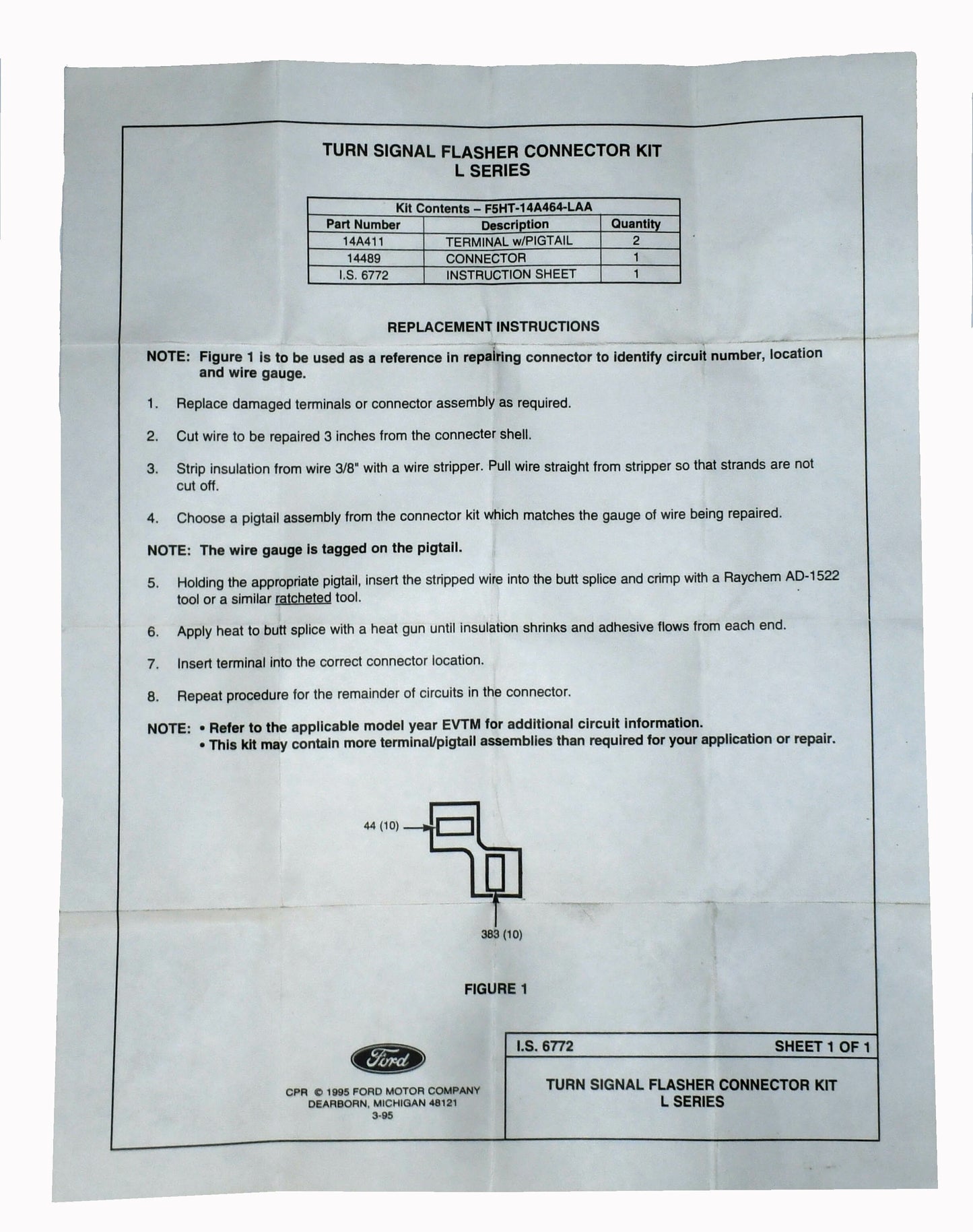 New turn signal connector repair kit for Ford L series trucks F5HZ-14A464-LA