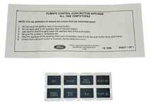 New climate control push button label decal for 1988 Tempo / Topaz E93Z-19A565-A