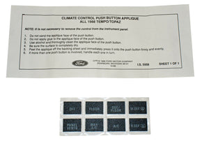 New climate control push button label decal for 1988 Tempo / Topaz E93Z-19A565-A