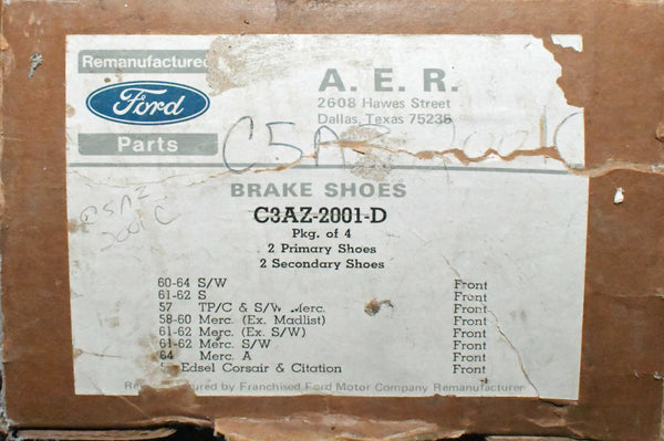 Front brake shoes for select 1957-1964 Ford Mercury Edsel C3AZ-2001-D